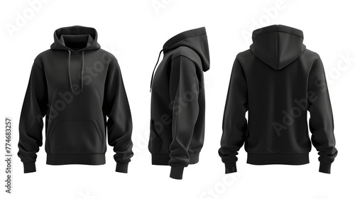 Blank black hoodie template. Hoodie sweatshirt long sleeve with clipping path, hoody for design mockup for print, isolated on white and transparent background