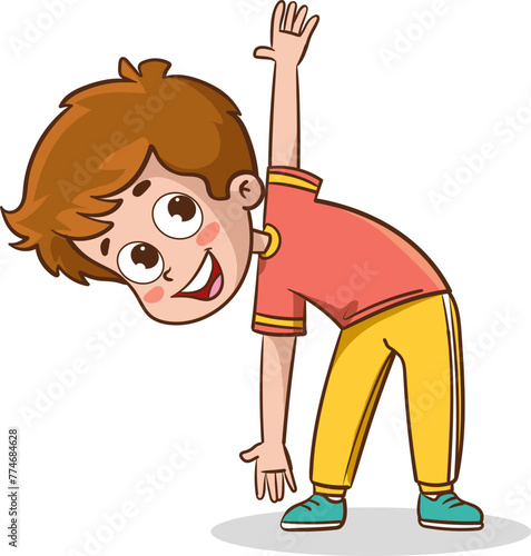 Vector illustration of cute little kids doing exercise