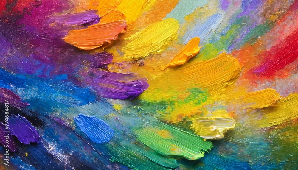 Fototapeta premium Chromatic Symphony: Abstract Rainbow Hues in Oil Brushstrokes