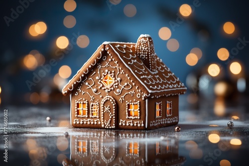 minimalistic design Christmas gingerbread house, photo