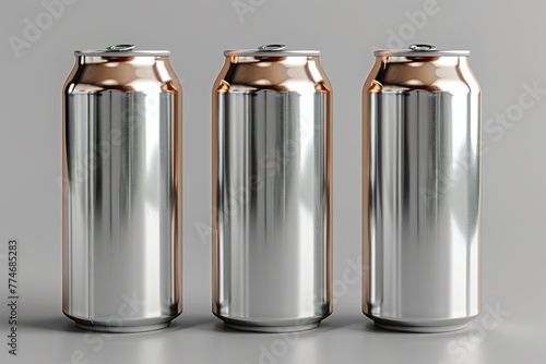 250ml / 8.4 oz. Aluminium Can Mockup - Three Cans. Blank Label. 3D Illustration photo
