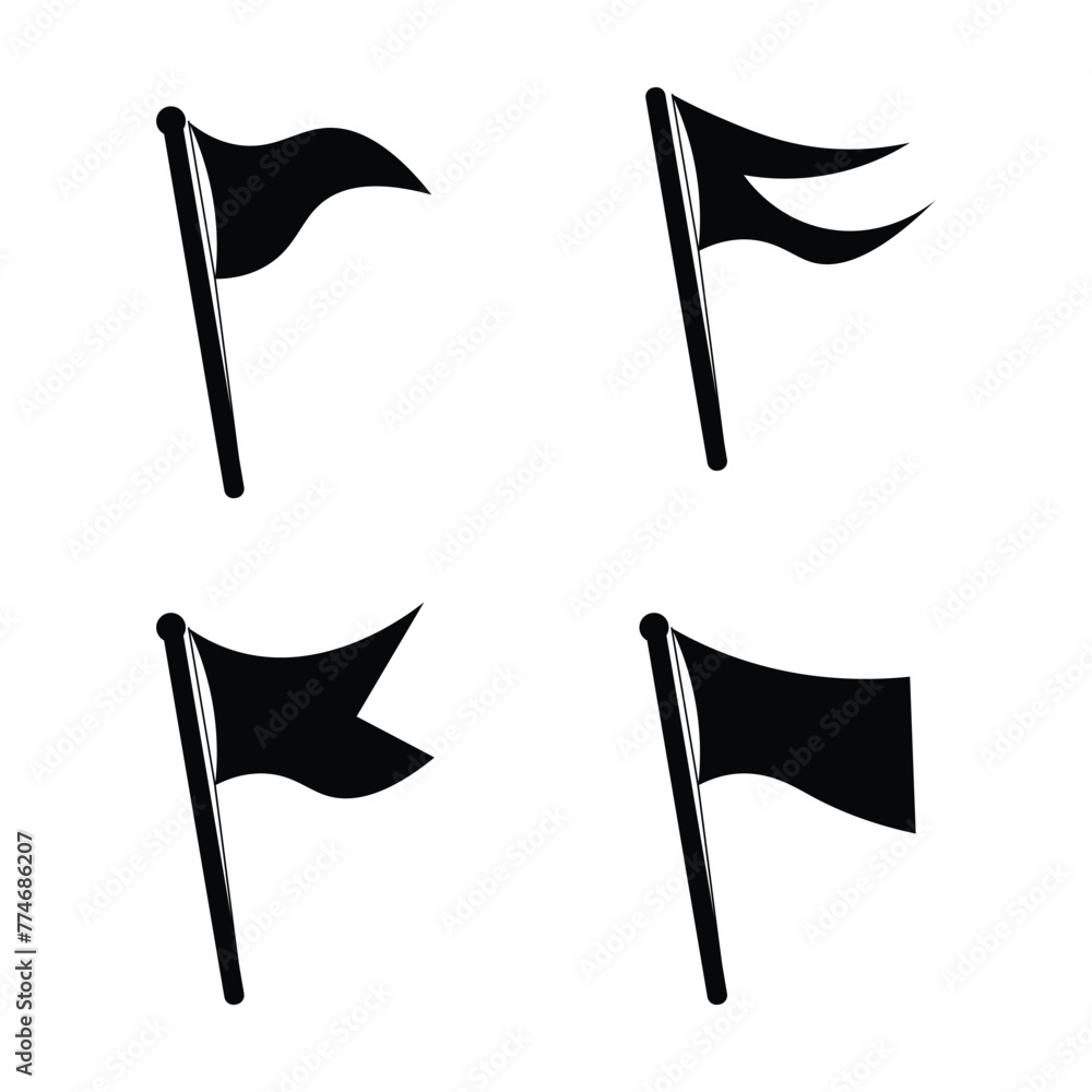 Set of black vector flags on a white background. Vector illustration. Set of black vector flags on a white background. Vector illustration.