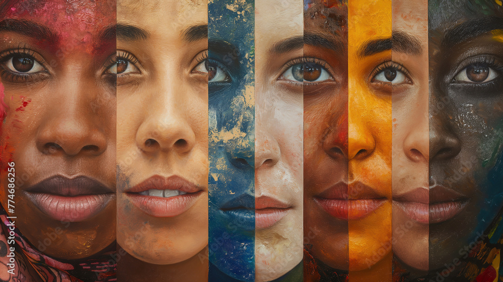 Obraz premium Draw faces from cultures around the world, emphasizing diversity in features, skin tones, and expressions.