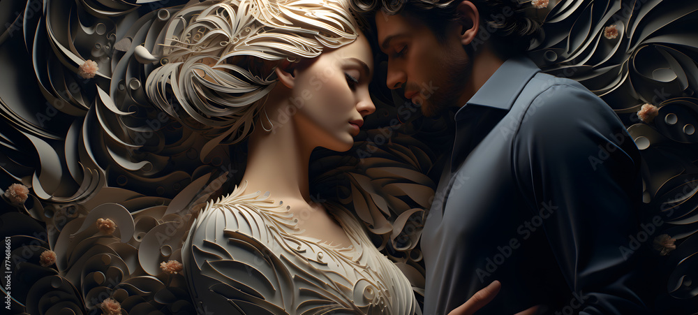 Obraz premium paper quilling young couple, ai generative