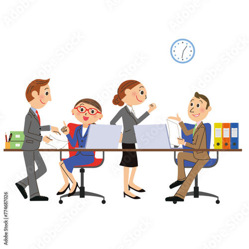 社内で会社員の人々が仕事をしているシーン