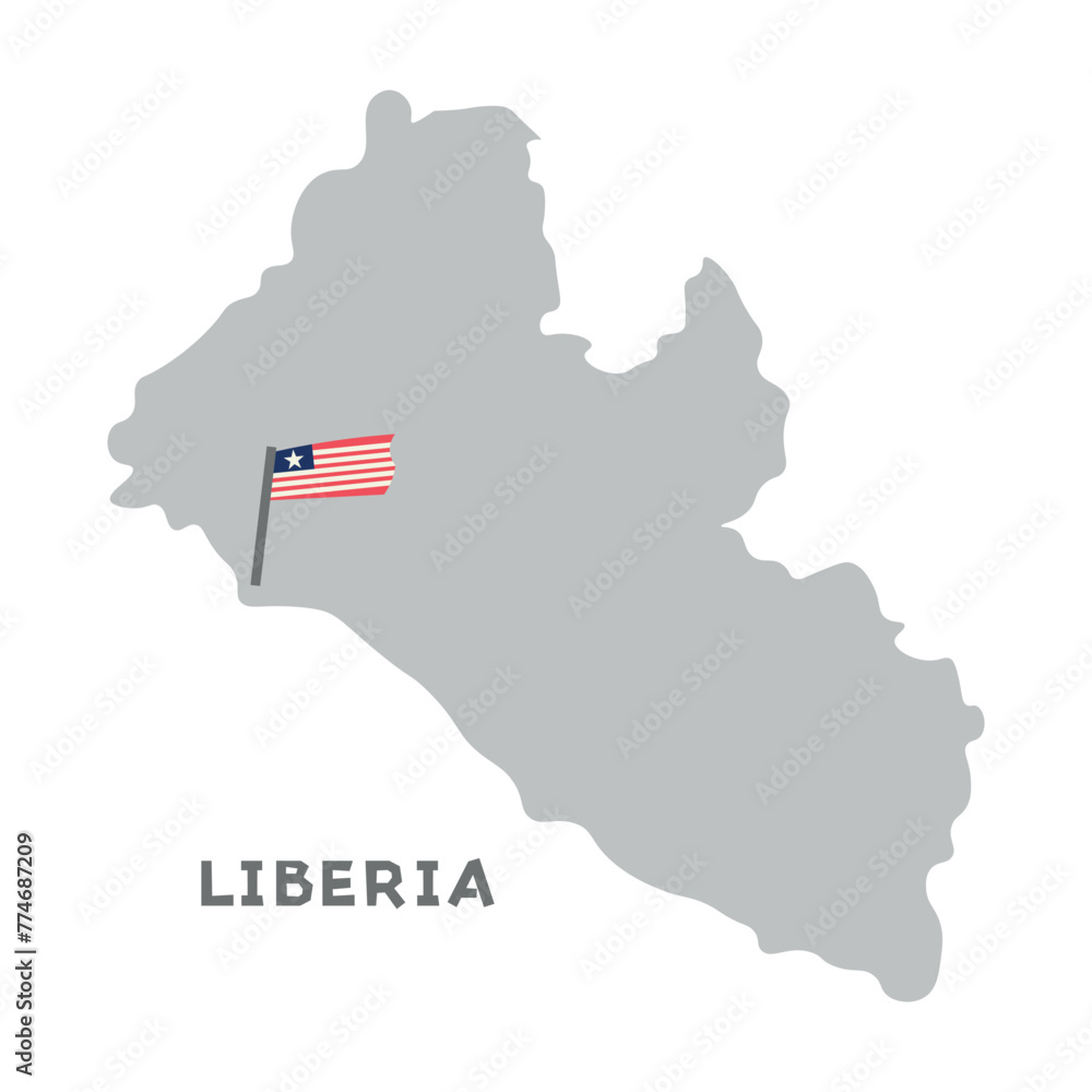 Liberia vector map illustration, country map silhouette with the flag inside. Map of the Liberia with the national flag isolated on white background. Every country in the world is here