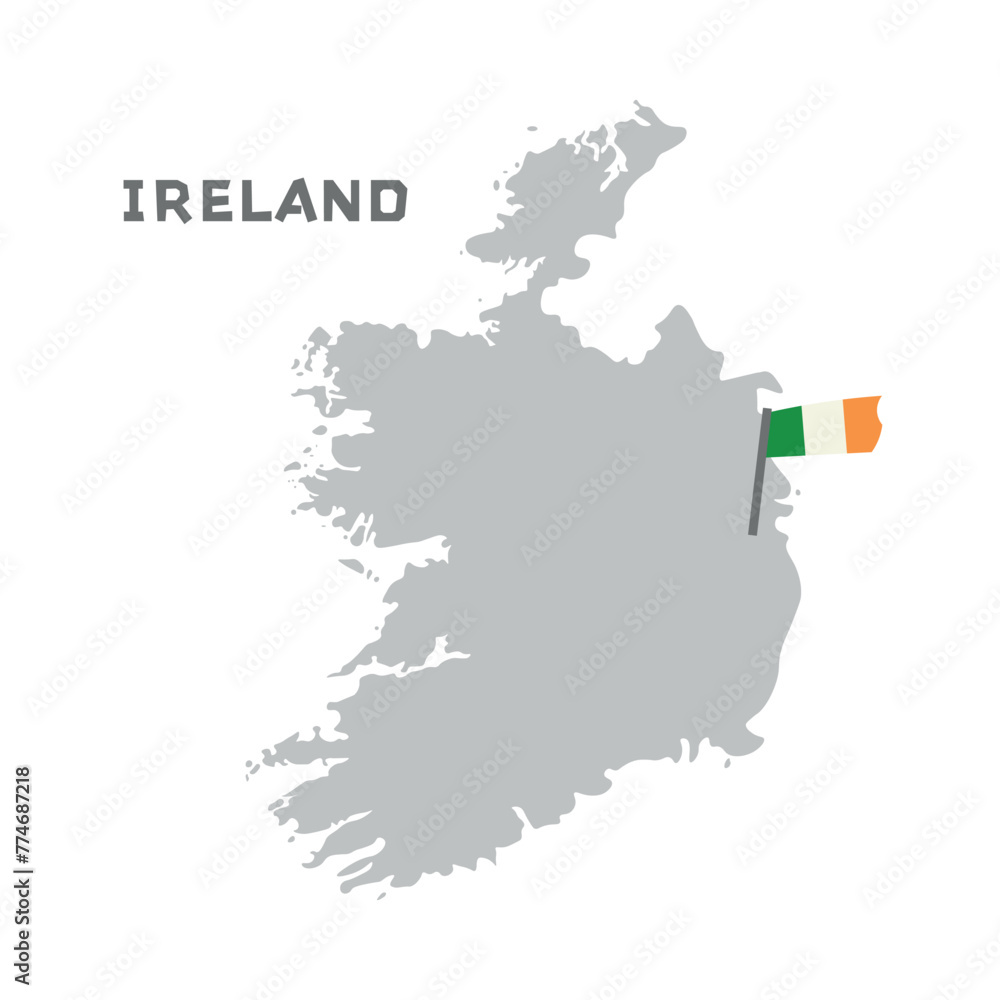 Ireland vector map illustration, country map silhouette with the flag inside. Map of the Ireland with the national flag isolated on white background.