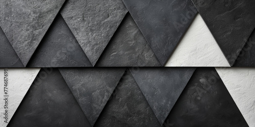 A black and white photo of a wall made of triangles. The photo is abstract and has a modern feel to it