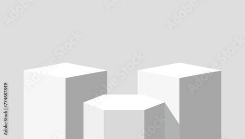 polygon and block cube podium stage 3d Abstract minimal scene mockup products display, Stage showcase. Vector geometric forms.