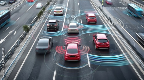 Autonomous Vehicles Navigating Traffic on Urban Roadway © Prostock-studio