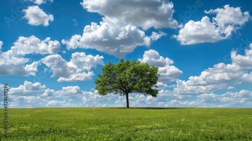 A lonely leafless tree with a blue sky on the background. Beautiful simple AI generated image in 4K  unique.