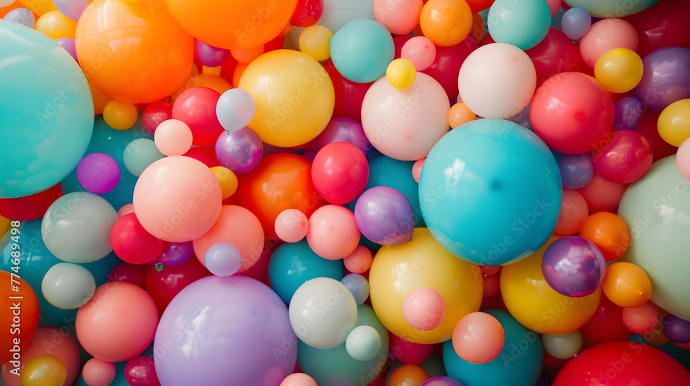 A large number of multicolored balloons