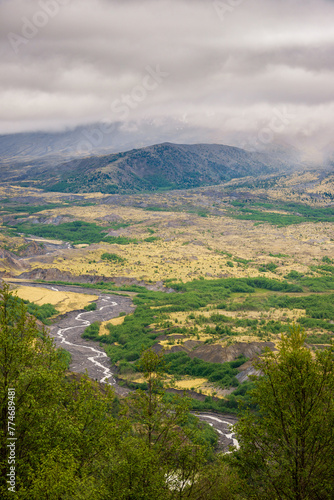 The Toutle River on a Hazy Day at Mount St. Helens, Stratovolcano in Skamania County, Washington State photo