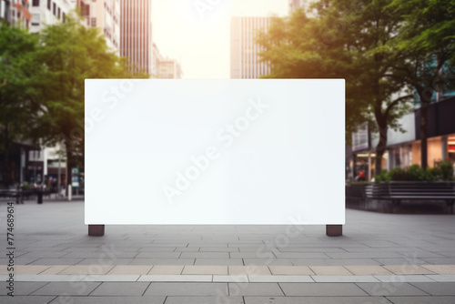 A white billboard mockup  background with copyspace  city street behind