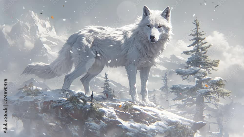 hyper realistic render of a majestic white wolf in the winter forest ...
