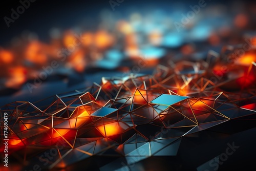stylist and royal Blue orange Gradient Digital Polygons: A Network Grid Fusion background wallpaper in 8K