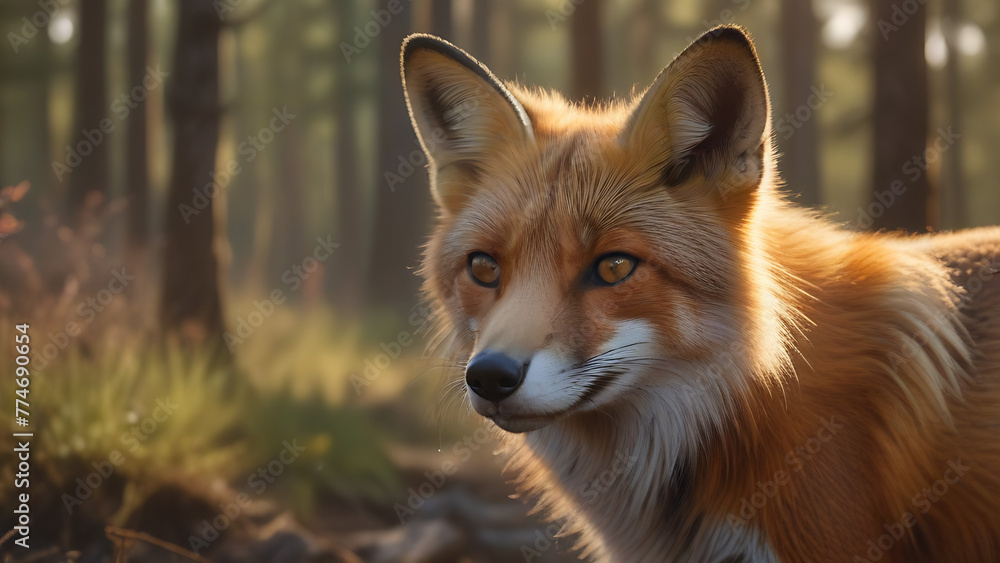 Intense Gaze: Red Fox in Golden Forest Light Intense Gaze: Red Fox in Golden Forest Light