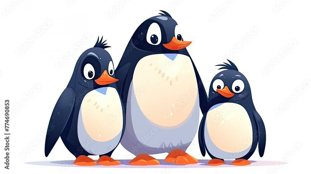 Obraz premium cute cartoon style penguin family love bond , isolated on white , Banner, postcard. Penguin awareness day. World Penguin Day, April 25. Inscription, signed picture. Character, Antarctic animal, Polar.