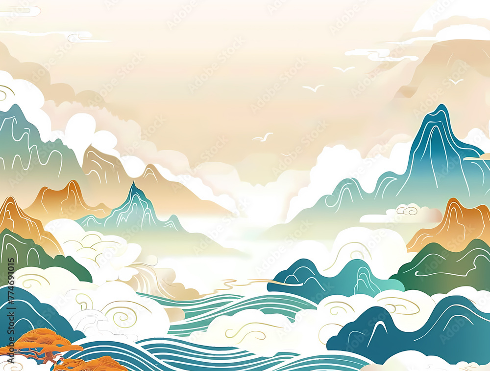 mountains, clouds, illustration, background mountains, clouds, illustration, background