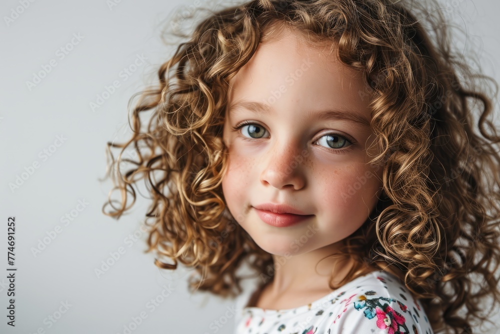 Portrait of a cute little girl with curly hair, studio shot Portrait of a cute little girl with curly hair, studio shot