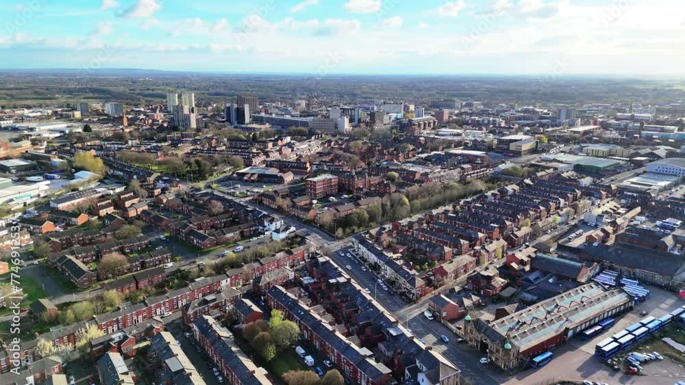 Aerial view of Preston bus station in the distance