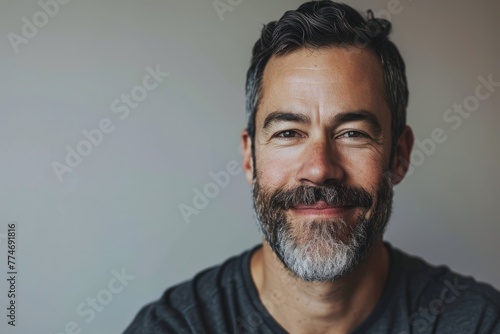 Portrait of a handsome bearded man with gray hair and beard.