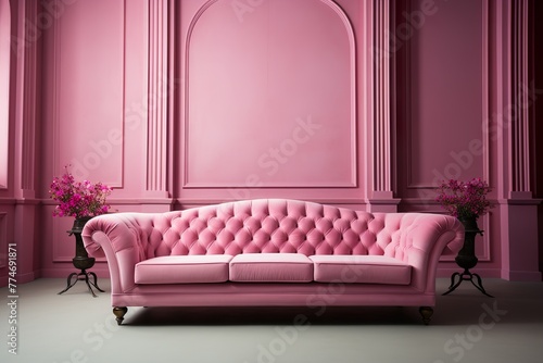 stylist and royal Elegant sofa in the empty pink room with copy space, space for text, photographic