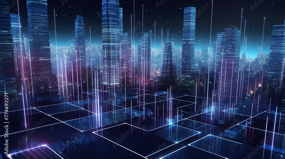 3D rendering technology digital background, future city made of data 3D rendering technology digital background, future city made of data