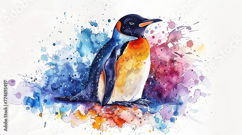 penguin on colorful watercolor art World penguin day April 25, Penguin Awareness Day Good for banner, poster, greeting card, party card, invitation, template, advertising, campaign, and social media.