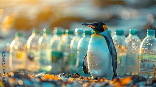 penguin with bottles World penguin day April 25, Penguin Awareness Day Good for banner, poster, greeting card, party card, invitation, template, advertising, campaign, and social media. photo
