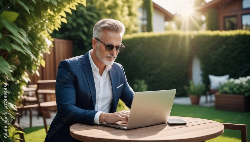 Man Sitting at Table Using Laptop Computer Man Sitting at Table Using Laptop Computer