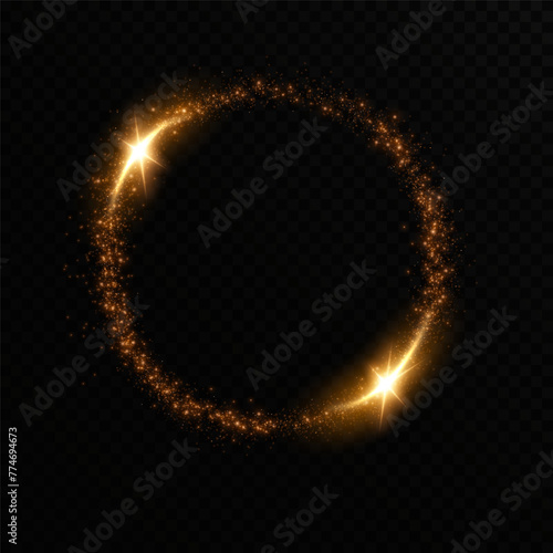Month made of gold particles.shining sparkles.Frame.Vector image of a golden sparkling circle of stardust.