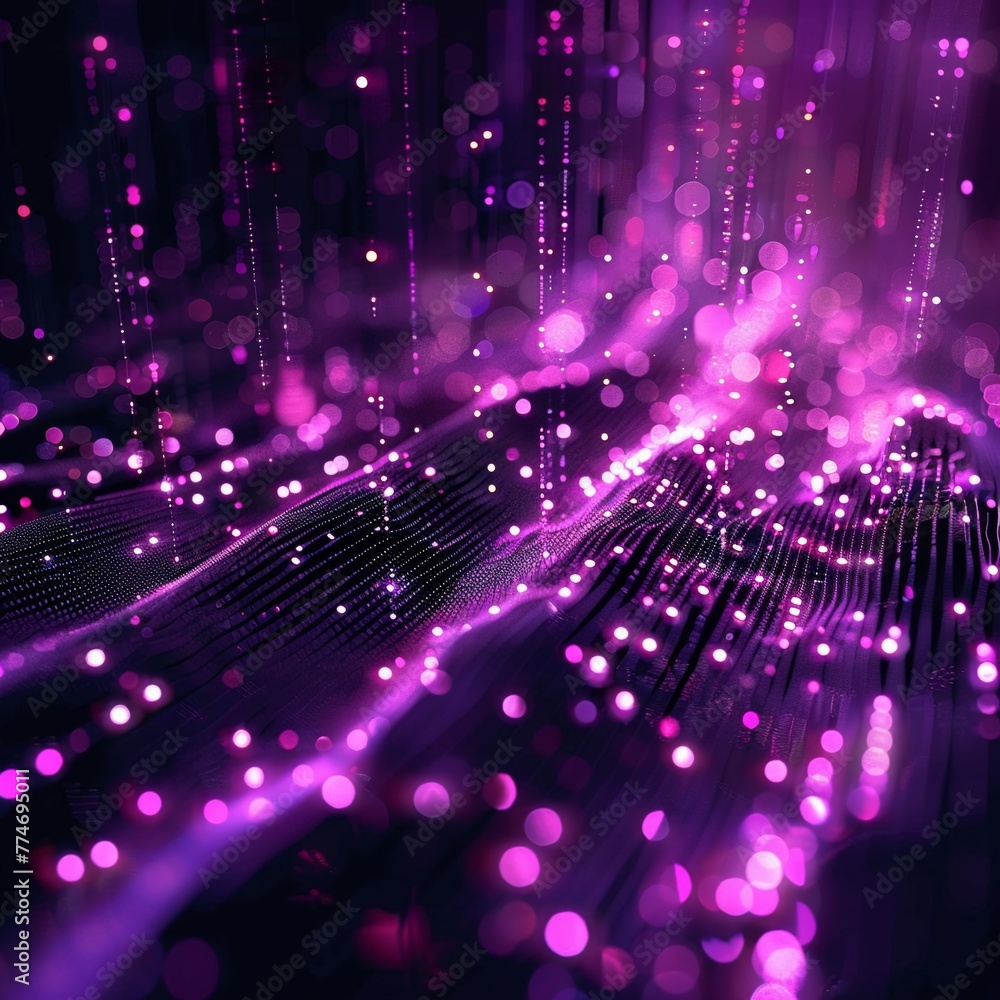 Obraz premium Holographic purple data transfer, representing Bluetooth technology, abstract and conceptual, digital and networked environment , sci-fi tone, technology