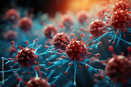 stylist and royal Measles virus. 3D illustration showing structure of measles virus with surface glycoprotein photo