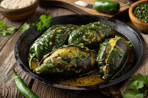Chile Relleno (stuffed fried poblano peppers) photo