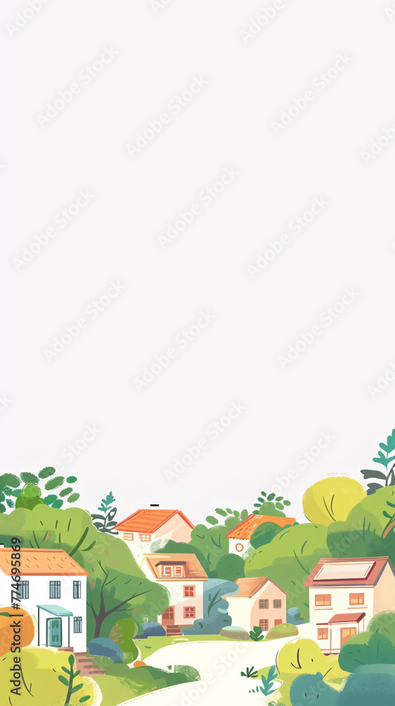 Fototapeta premium Beautiful rural buildings, rural landscape houses illustration