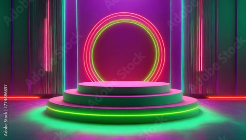 Glowing Center Stage: Podium Enhanced by Vibrant Neon Lighting