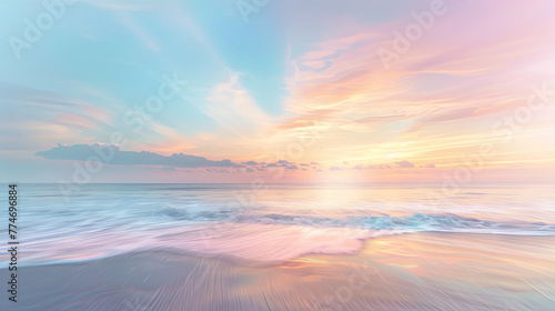 Sunrise paster skies over serene ocean with smooth waves