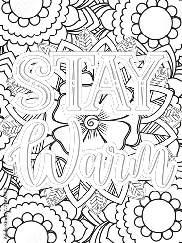 Keychain-Quotes Flower Coloring Page Beautiful black and white illustration for adult coloring book