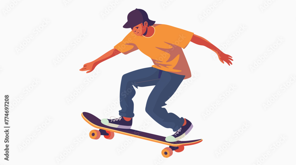 Young modern man riding a skateboard. 