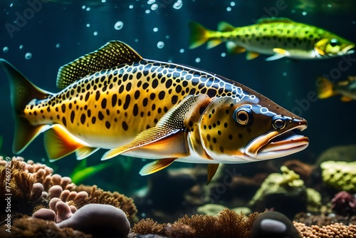 The Brown trout fish in the aquarium photo