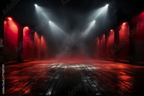 stylist and royal The dark stage shows, red background, an empty dark scene, neon light