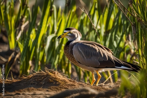 INDIAN WATTLED LAPWING PREENING FEATHERS IN SUNLIGHT photo