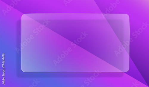 Glass transparent ui interface window vector design element graphic illustration, blue purple neon violet plastic card, screen panel for copy space text frame modern background backdrop image blank