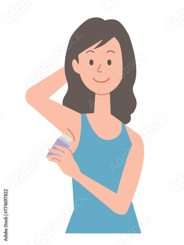 スティック状の制汗剤を塗る女性のイラスト