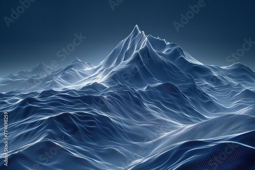 Virtual landscape with digital mountains and valleys in a wireframe design, representing virtual topography and digital environments , sci-fi tone, technology photo