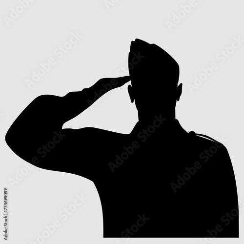Soldier, officer saluting silhouette. Vector illustration	
