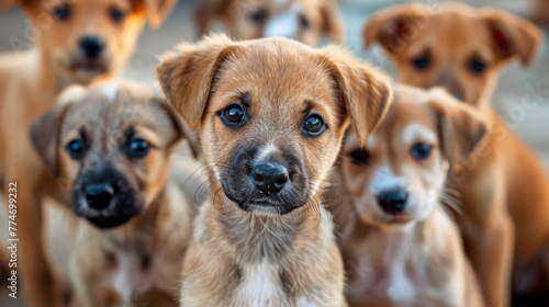 A group of a bunch of puppies are standing together, AI