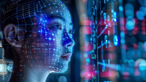 Woman Face Interacting With Futuristic Interface