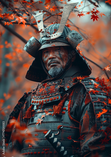 Noble warrior: an aliant shogun in harmony with nature, embodying strength, determination, and resilience amidst the serene beauty of the natural world, radiating honor and nobility